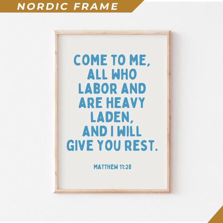 Tranh treo tường, Matthew 1128 Christian Wall Art, Minimalist Bible Verse Printable Wall Art, Christ