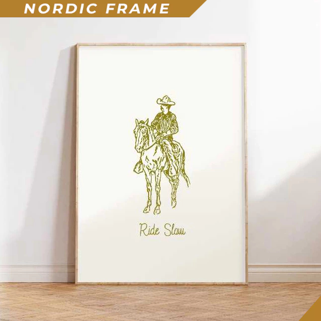 Tranh treo tường, Ride Slow Cowboy Print, Modern Western Decor, Retro Cowboy Print, Trendy Cowboy Qu
