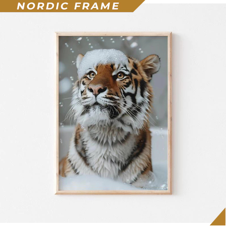 Tranh treo tường, Tiger in Bathtub Print, Trendy Bathroom Prints, Minimalist Bath Art, Funny Bathroo