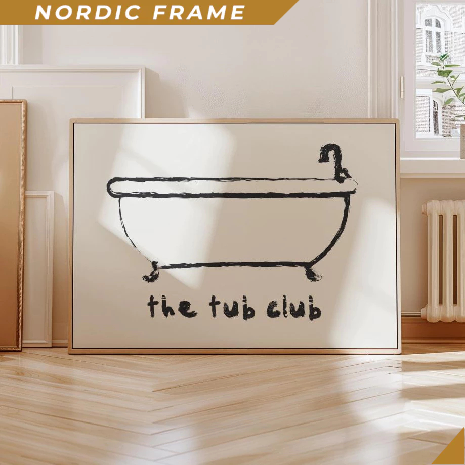 Tranh treo tường, The Tub Club Print, Trendy Bathroom Decor, Modern Bath Art, Bath Tub Print, Retro 