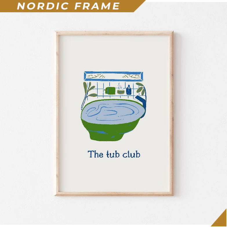 Tranh treo tường, The Tub Club Print, Green Bathroom Decor, Modern Bathtub Art, Bath Print, Funny Ba