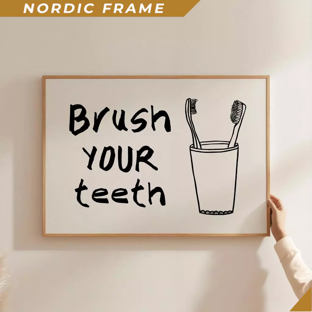 Tranh treo tường, Brush Your Teeth Poster, Trendy Bathroom Prints, Cute Bath Art, Retro Bathroom, Gi