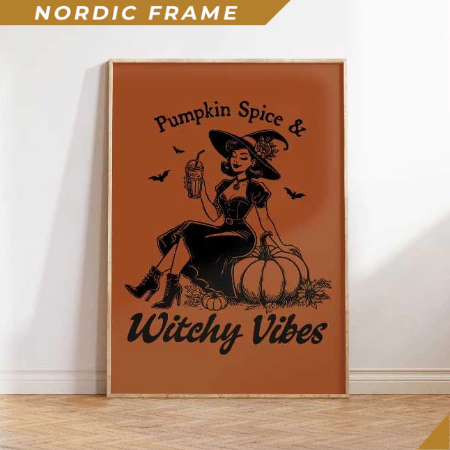 Tranh treo tường, Pumpkin Spice & Witchy Vibes, Orange Halloween Decor, Cute Witchy Decor, Halloween