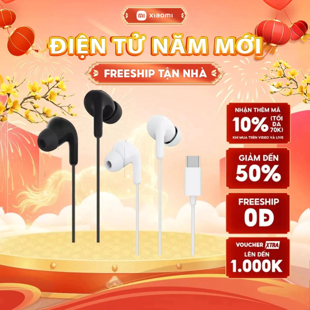 Tai Nghe Có Dây Xiaomi Type-C Earphone | Kết Nối Type-C | Micrô Nghe Gọi | Bảo Hành 12 Tháng