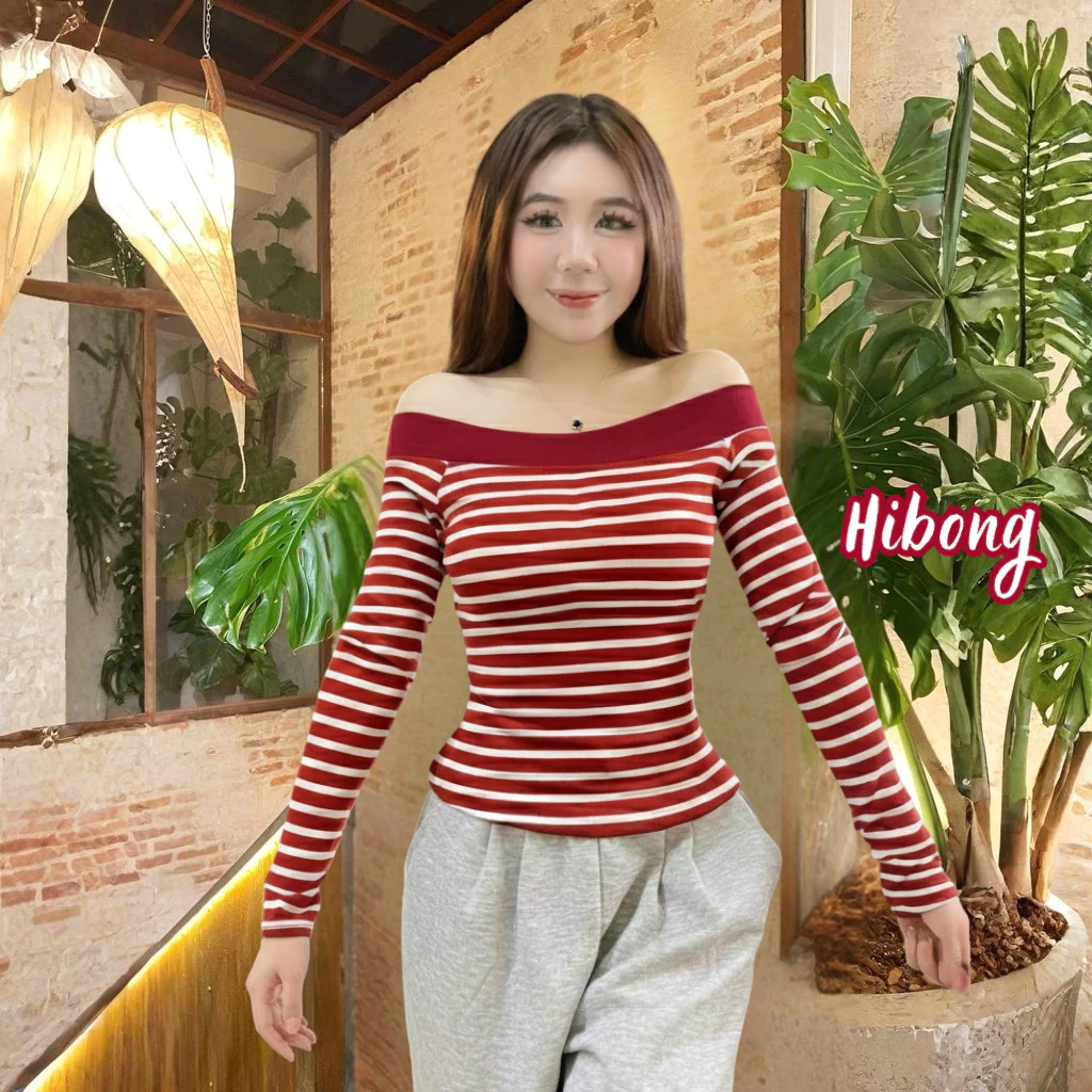 [XẢ HÀNG] Áo Thun Tay Dài TRỄ VAI SỌC Thun Cotton BM115, Áo Thun Nữ Ôm Body Co Giãn 4 Chiều HIBONG