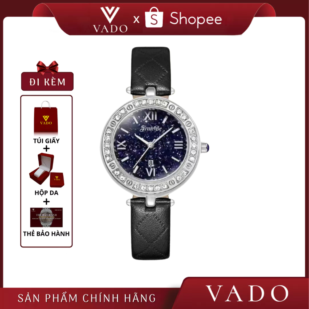 Đồng Hồ Nữ JRANDE Mặt Tròn Đính Đá, Dây Da Bền, Hỗ Trợ Kháng Nước - DHJ9820