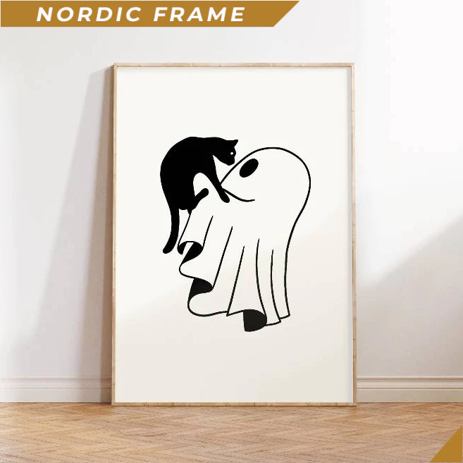 Tranh treo tường, Ghost Holding Black Cat, Halloween Prints, Halloween Printables, Cute Halloween Pr