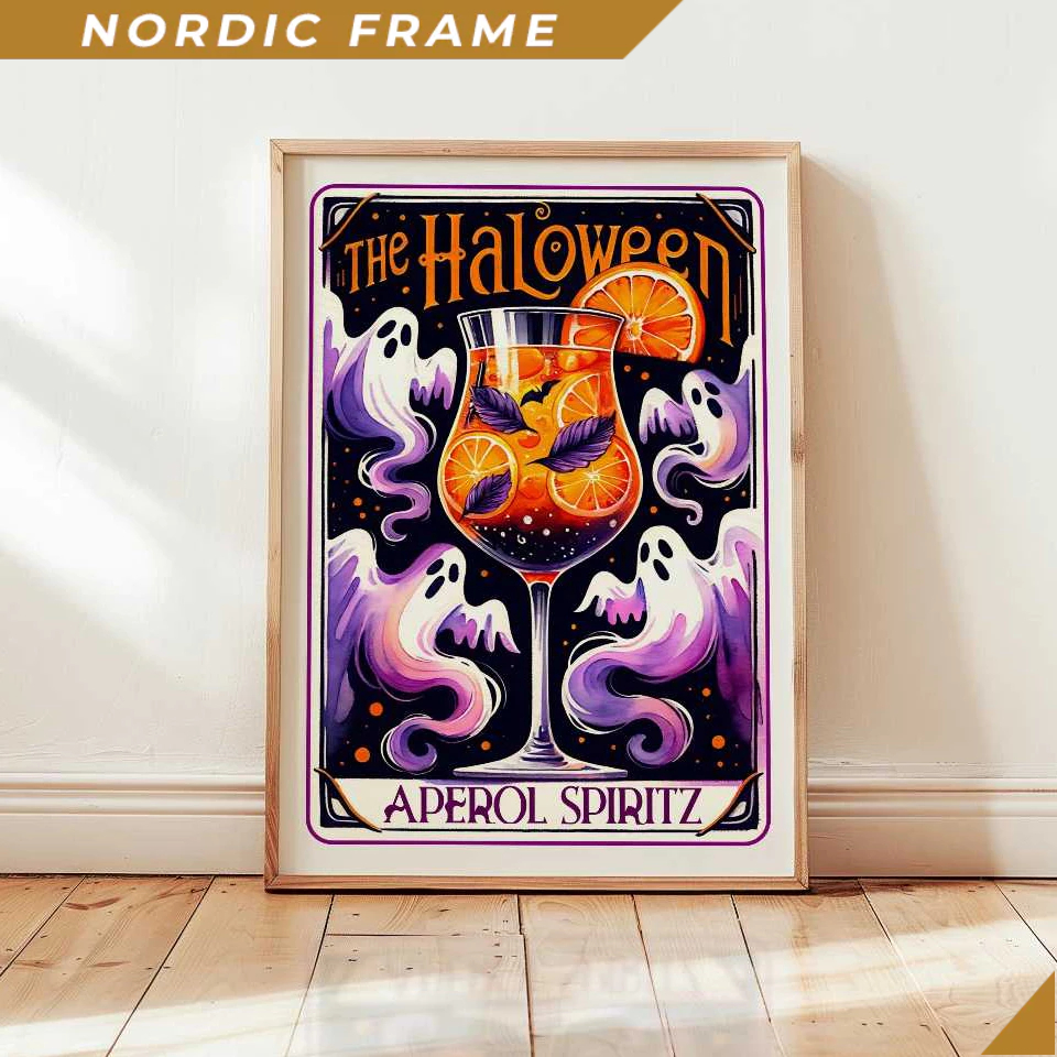Tranh treo tường, Halloween Aperol Spiritz, Halloween Bar Cart Decor, Halloween Cocktails Print, Tre