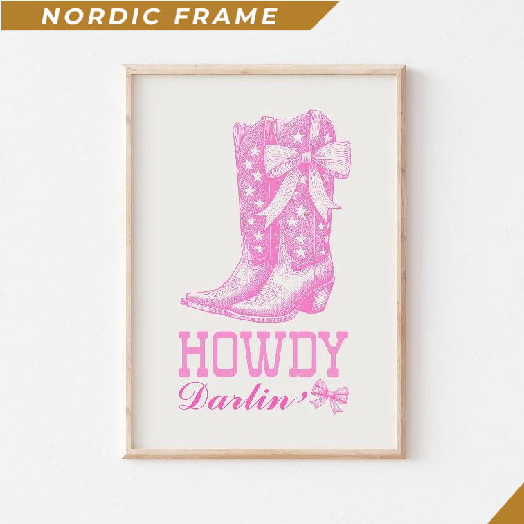 Tranh treo tường, Pink Coquette Western Decor, Coquette Cowgirl, Pink Cowgirl Boots Printables, West