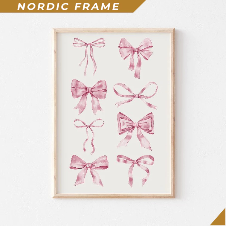 Tranh treo tường, Pink Bows Print, Coquette Room Decor, Pink Nursery Wall Art Poster, Balletcore Dec