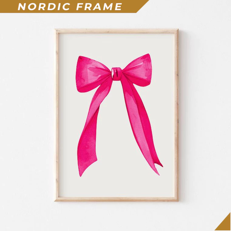 Tranh treo tường, Pink Bow Poster, Coquette Room Decor, Hot Pink Wall Art, Girl Nursery Decor, Pink 
