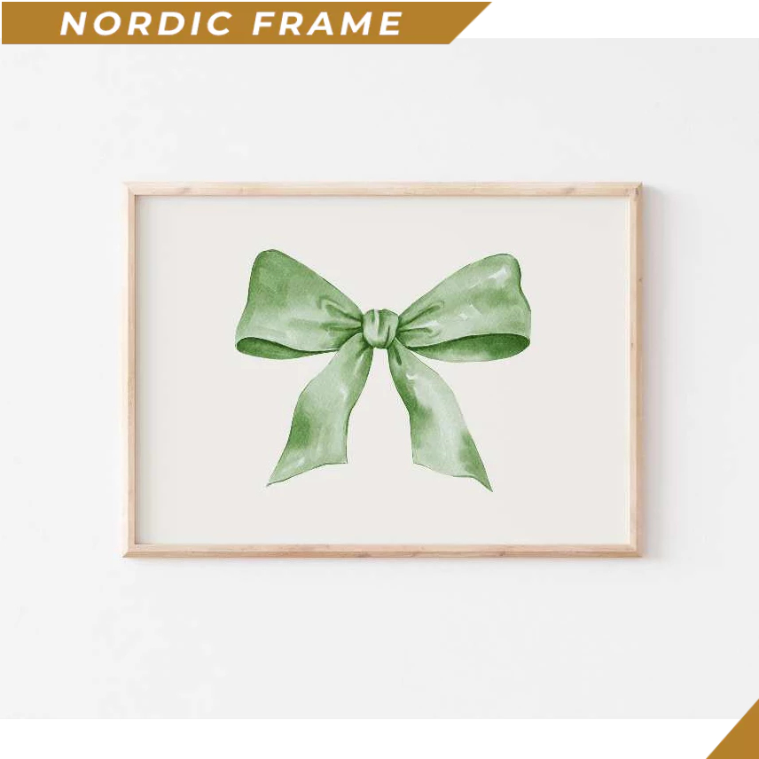Tranh treo tường, Green Bow Print, Coquette Wall Decor, Preppy Room Decor, Trendy Horizontal Wall Ar