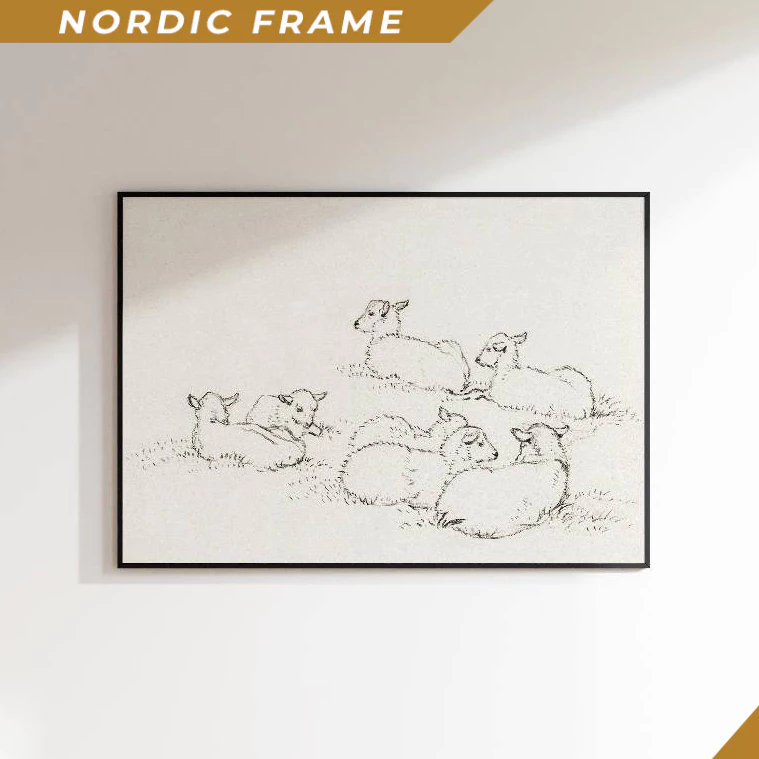Tranh treo tường, Vintage Sheep Line Art Print Muted Color Home Decor (Digital Download) 1
