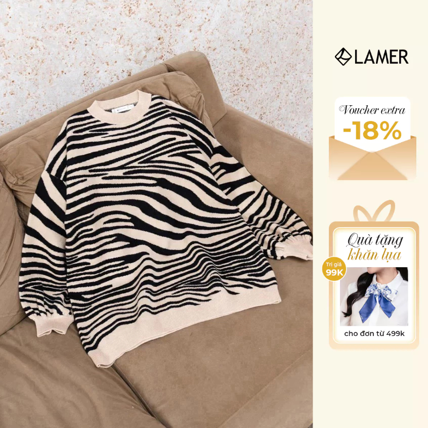 Áo Len Dáng Rộng Tay Bo Phối Màu VIEN TRAN V61W24T007