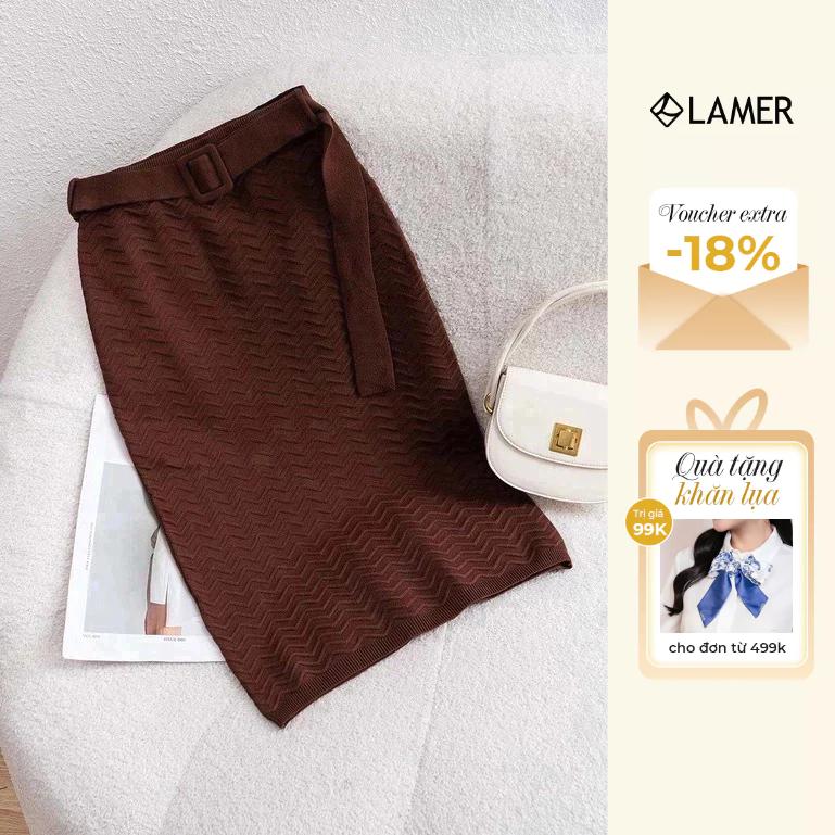 Chân Váy Len VIEN TRAN Ôm Bo Gấu Đai Rời V62F22T002