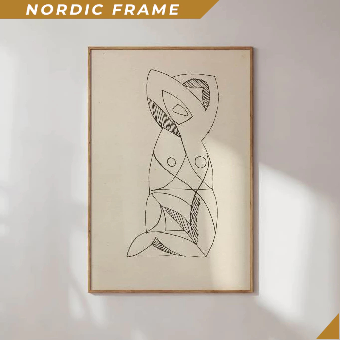 Tranh treo tường, Line Art Poster Beige Mid-Century Modern Print (Digital Download) 1