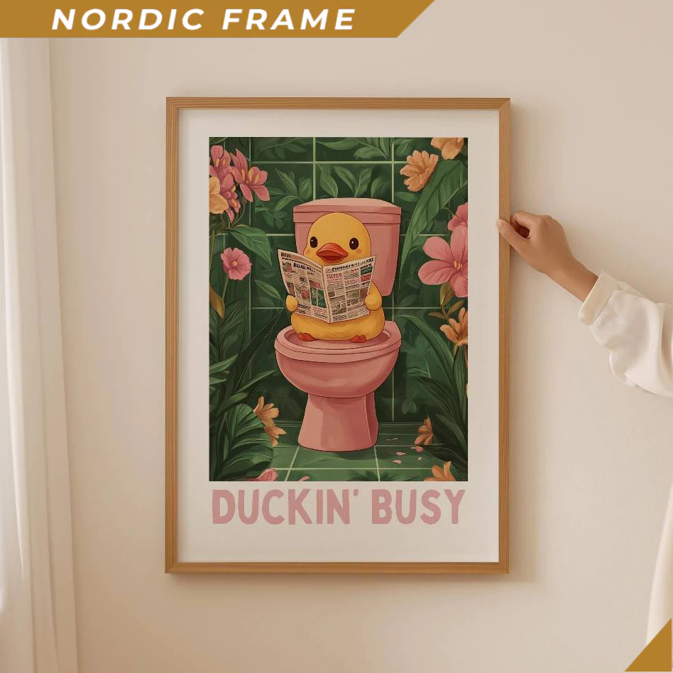 Tranh treo tường, Rubber duck Lover Poster– Trendy Duckin busy Toilet Wall Art, Funky Aesthetic Bath