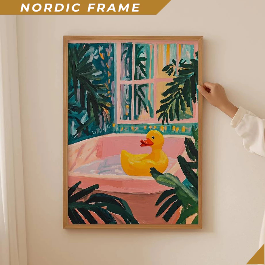 Tranh treo tường, Rubber Duck Print– Trendy Bathtube Duck Wall Art, Funky Aesthetic Bathroom decor, 