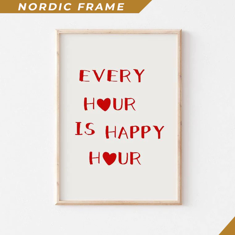 Tranh Treo Tường, Every Hour is Happy Hour Print, Bar Cart Wall Art, Cute Drinks Poster, Aesthetic B