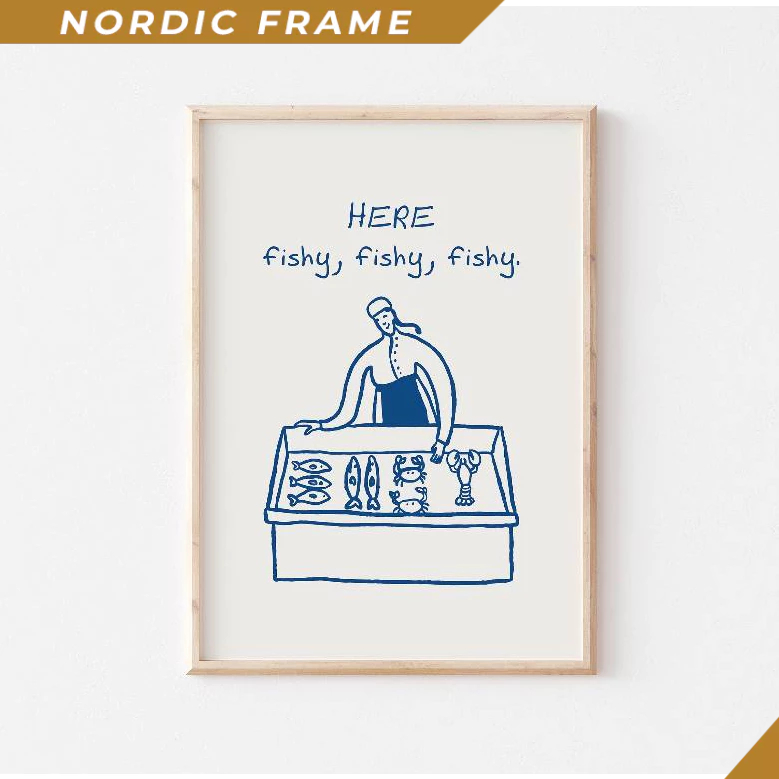 Tranh Treo Tường, Fish Market Poster, Fishy Fishy, Oysters Fish Crab Lobster Poster, Aesthetic Dinin