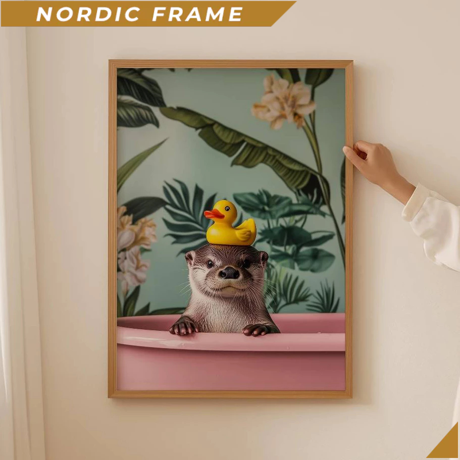 Tranh treo tường, Otter Lover Poster– Trendy Otter Rubber duck Wall Art, Funky Aesthetic Bathroom de