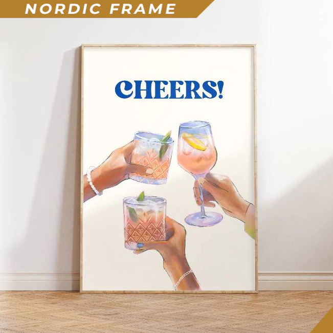 Tranh Treo Tường, Cheers Print, Retro Bar Cart Art, Trendy Funky Decor, Preppy Wall Art, Groovy Apar