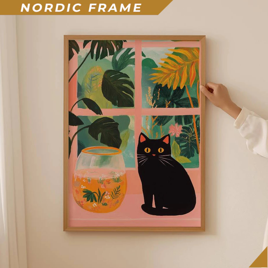 Tranh treo tường, Funky Cat fish bowl Poster– Trendy Cat Wall Art for Funny Decor, Aesthetic Dopamin