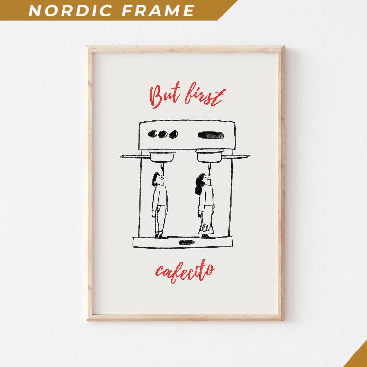 Tranh Treo Tường, But First Cafecito Print, Retro Coffee Bar Print, Retro Coffee Printable Art Poste