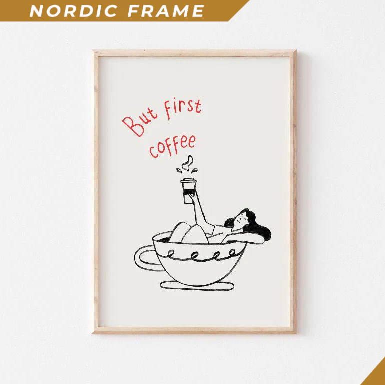 Tranh Treo Tường, But First Coffee Print, Coffee Bar Print, Retro Coffee Printable Art Poster, Coffe