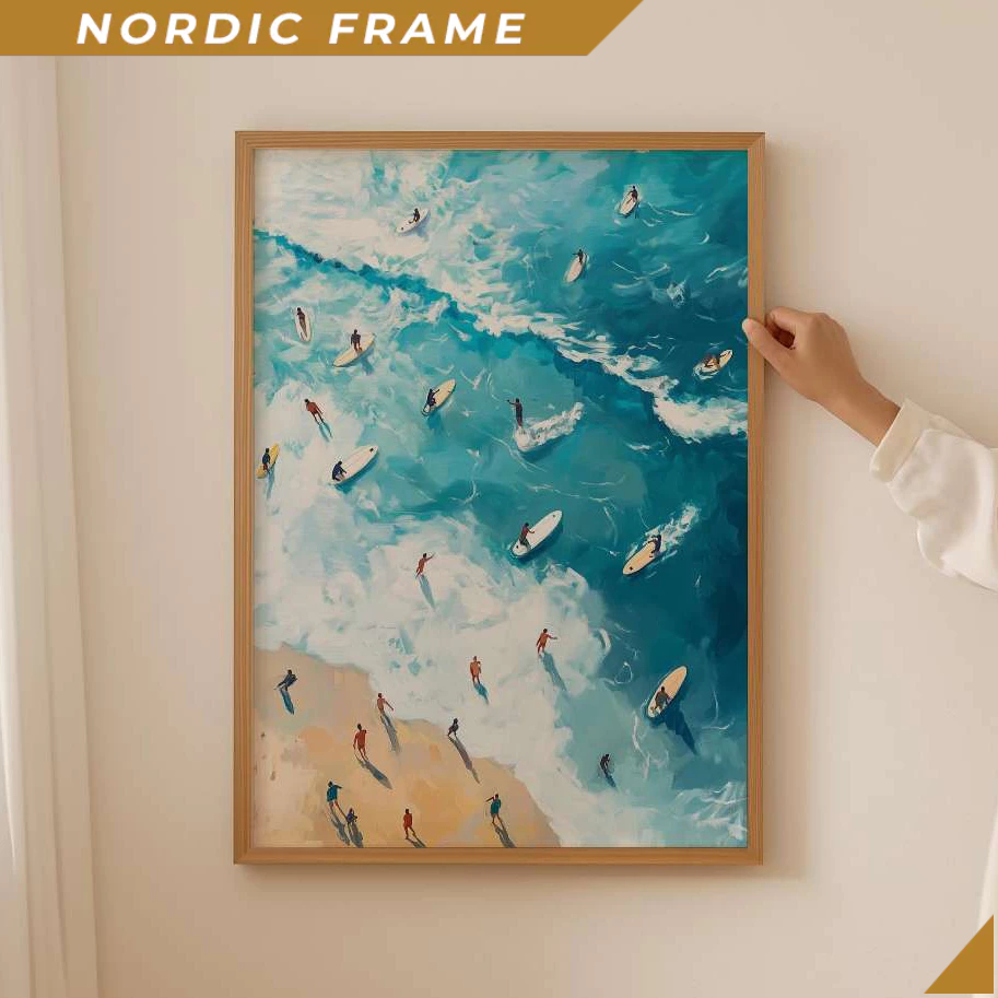 Tranh treo tường, Vintage Surf Poster for beach room decor, Trendy Ocean and Waves Print for aesthet
