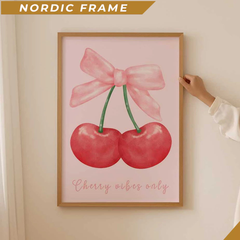 Tranh treo tường, Cherry Bow Poster- Cute pink Print for Coquette room decor, Trendy dopamine Wall A