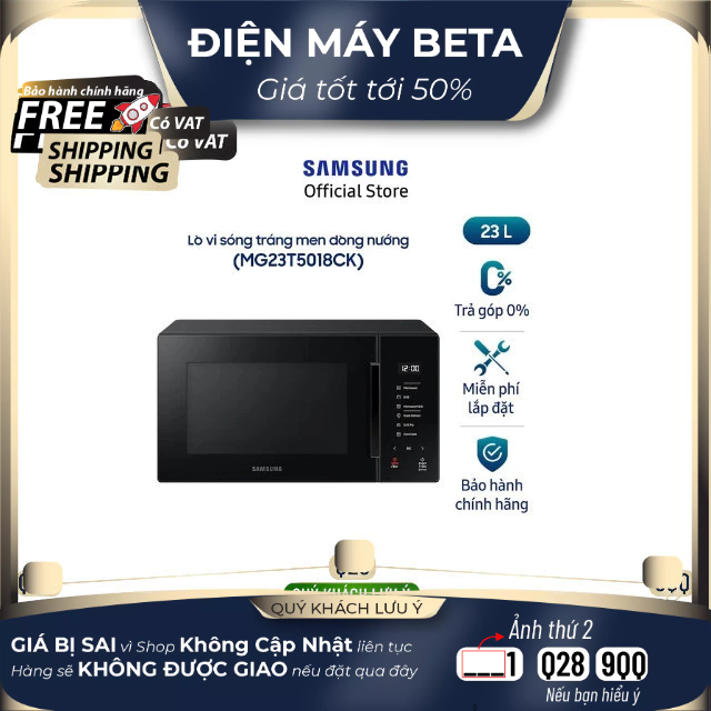 [Mã ELBAU4 giảm 4% đơn 500K] Lò Vi Sóng Samsung Tráng Men Dòng Nướng 23L - Đen (MG23T5018CK) Mới 100