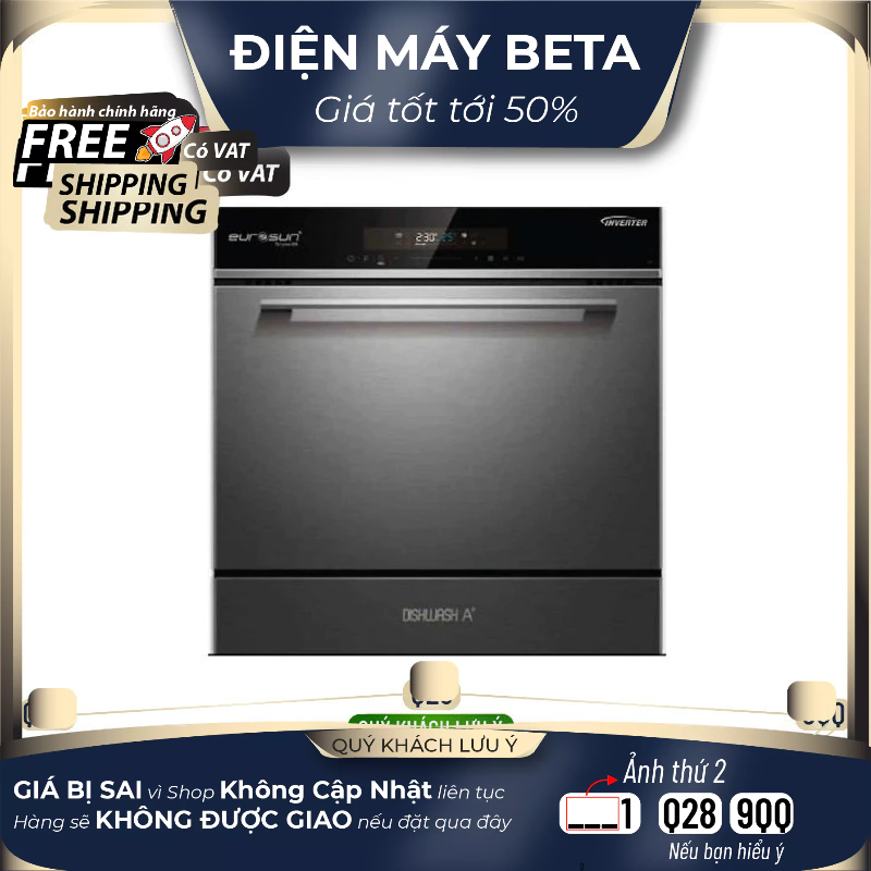 Máy Rửa Chén Bát Eurosun SMS58EU09BT Công Nghệ Hiện Đại Kết Hợp Khử Khuẩn 100% - Hàng Chính Hãng DMK