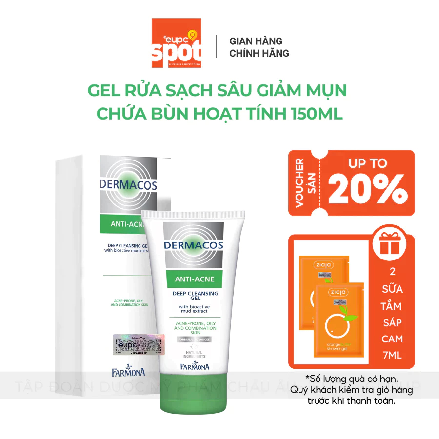 Gel rửa Sạch sâu giảm mụn chứa bùn hoạt tính Farmona Dermacos Anti-Acne 150ml