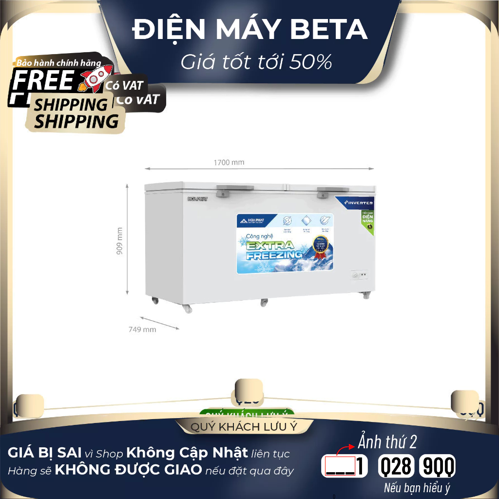 HPF AD8544 - Tủ Đông 544L Hòa Phát Inverter HPF-AD8544 (1 Ngăn 2 Cánh)