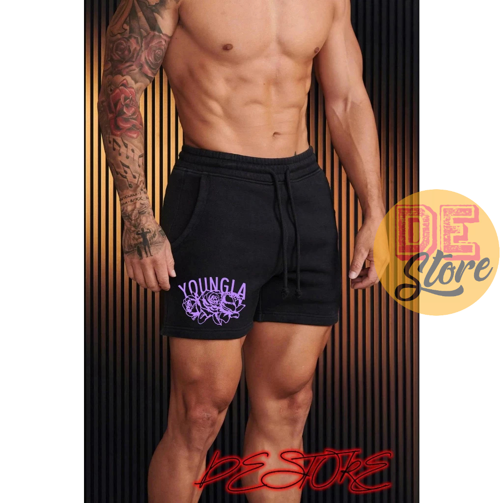 quần short YOUNGLA form trên gối tôn dáng chất nỉ cotton dày