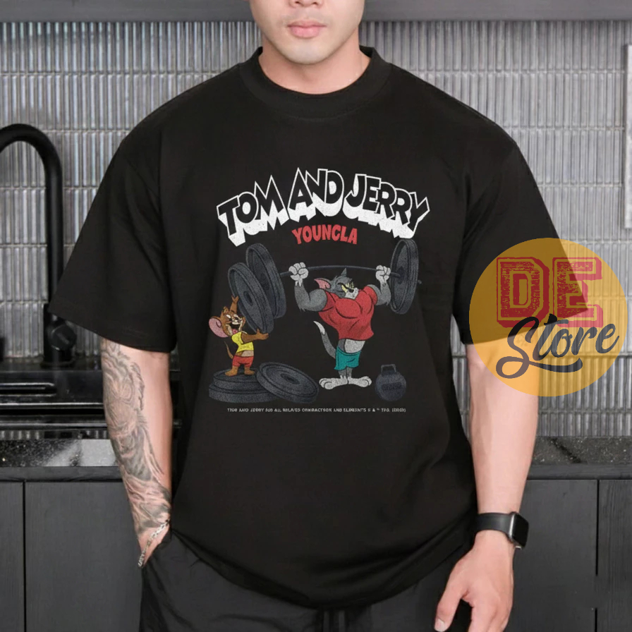 [YOUNGLA CARTOON] Áo phông thể thao form rộng chất liệu cotton 100% đồ tập gym oversized