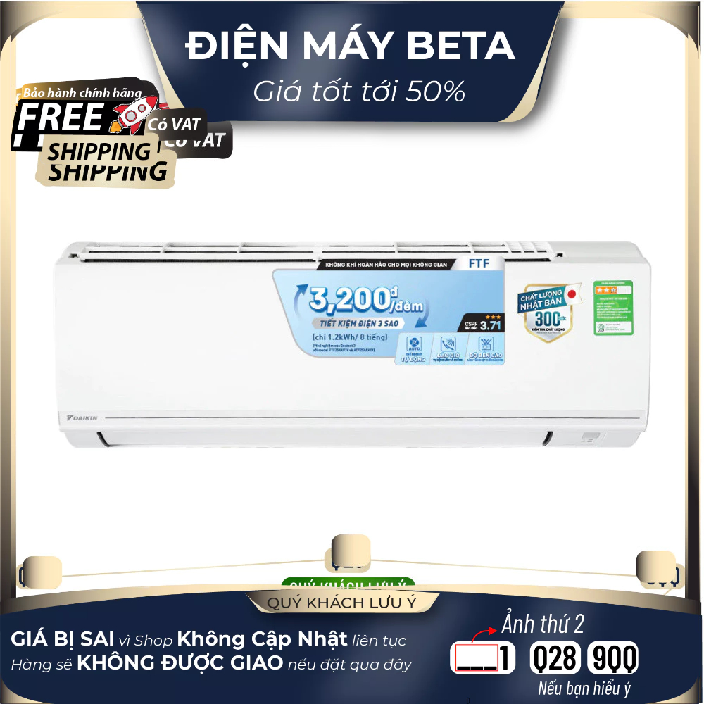 FTF50XV1V - Điều Hòa DAIKIN FTF50XV1V/RF50XV1V - 2 Ngựa (24-30m²) - Bảo Hành Chính Hãng