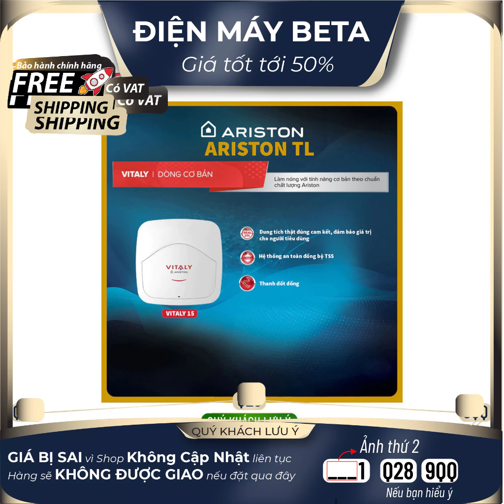Máy Nước Nóng Ariston Vitaly 15L Hàng chính hãng