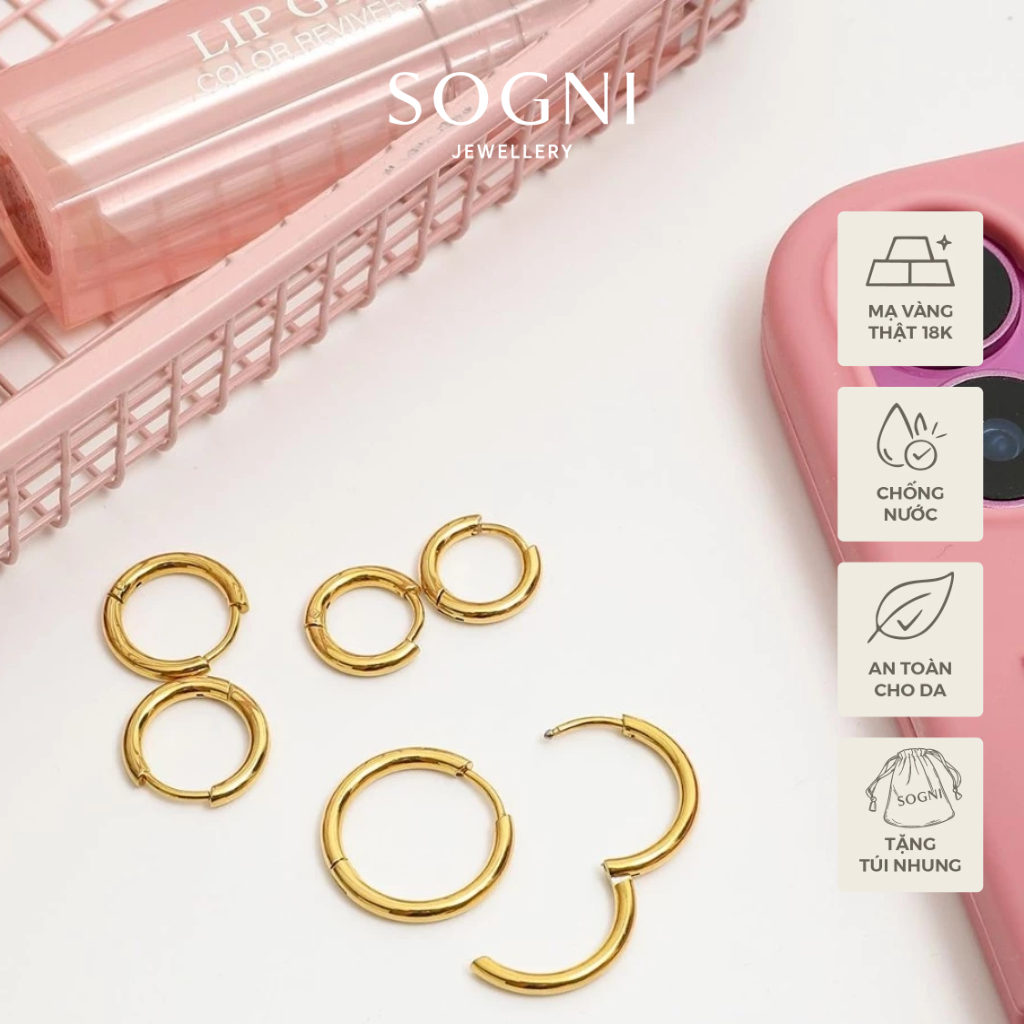Bông tai tròn sát tai nữ Sleeper Thép không gỉ (Titan) mạ vàng PVD 18K SOGNI DDE0305066