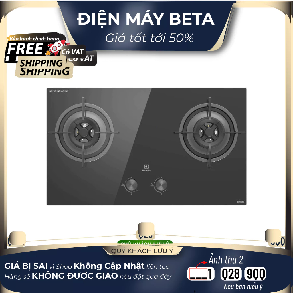 Bếp Ga Âm ELECTROLUX EHG7230BE - Số lượng 2 bếp, Mặt bếp Kính cường lực, Ngắt ga tự động