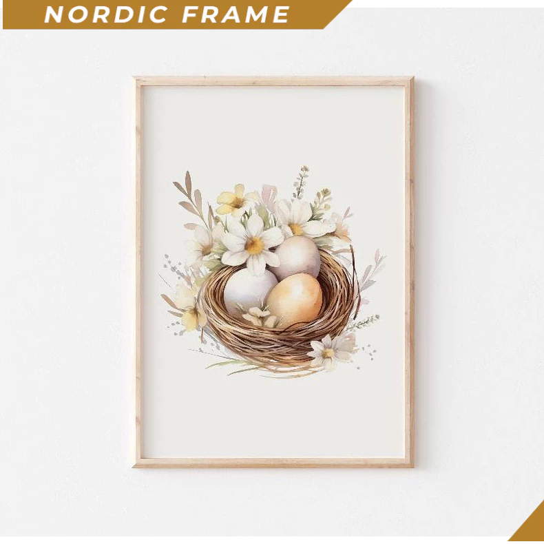 Tranh treo tường, Bird Nest Painting, Easter Eggs Art, Pastel Easter Art Print, Watercolor Easter Pr