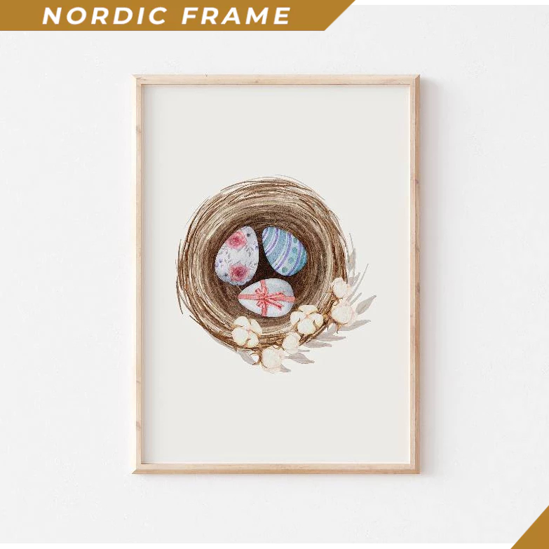 Tranh treo tường, Bird Nest with Eggs Print, Easter Eggs Wall Art, Floral Easter Print, Watercolor E