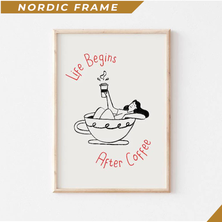 Tranh treo tường, Life Begins After Coffee Print, Coffee Corner Print, Retro Coffee Printable Art, C