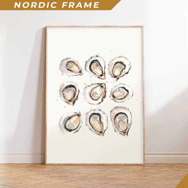 Tranh treo tường, Oyster Print, Neutral Oysters Poster, Trendy Kitchen Wall Art, Restaurant Art Deco