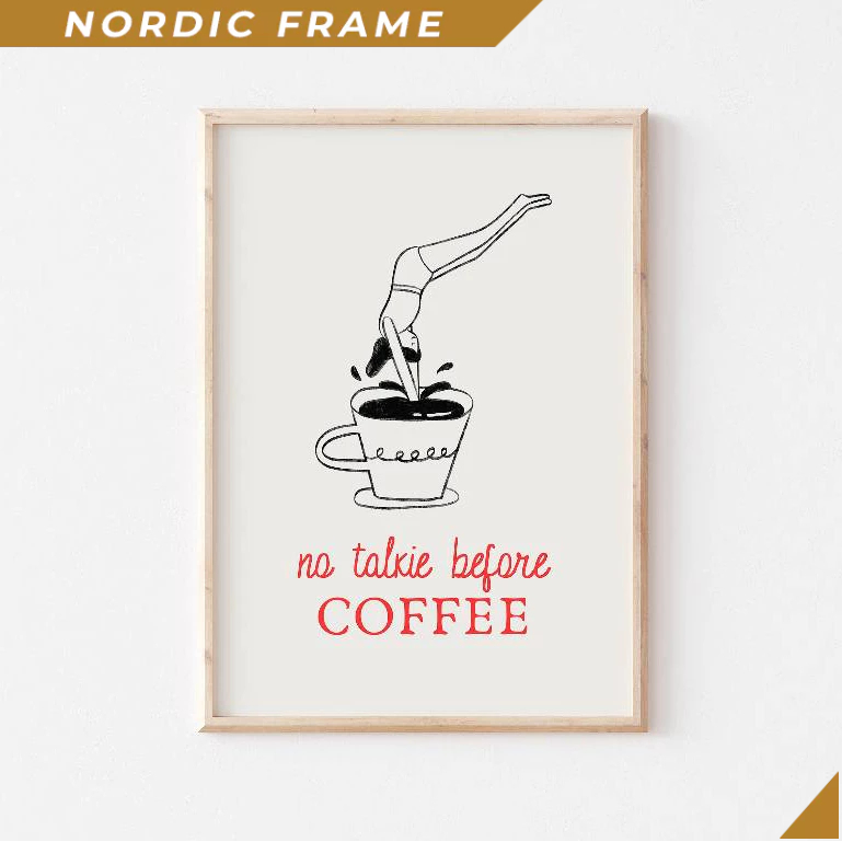 Tranh treo tường, No Talkie Before Coffee Print, Coffee Bar Print, Retro Coffee Printable Art, Coffe
