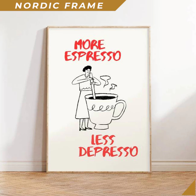 Tranh treo tường, More Espresso Less Depresso Print, Trendy Coffee Station Wall Art, Funny Coffee Pr
