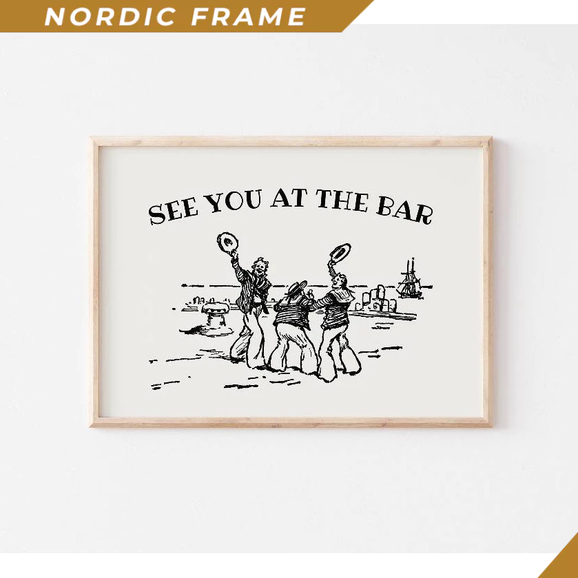 Tranh treo tường, Funny Bar Cart Print, Vintage Sailor Poster, See You at the Bar Print, Retro Bar C