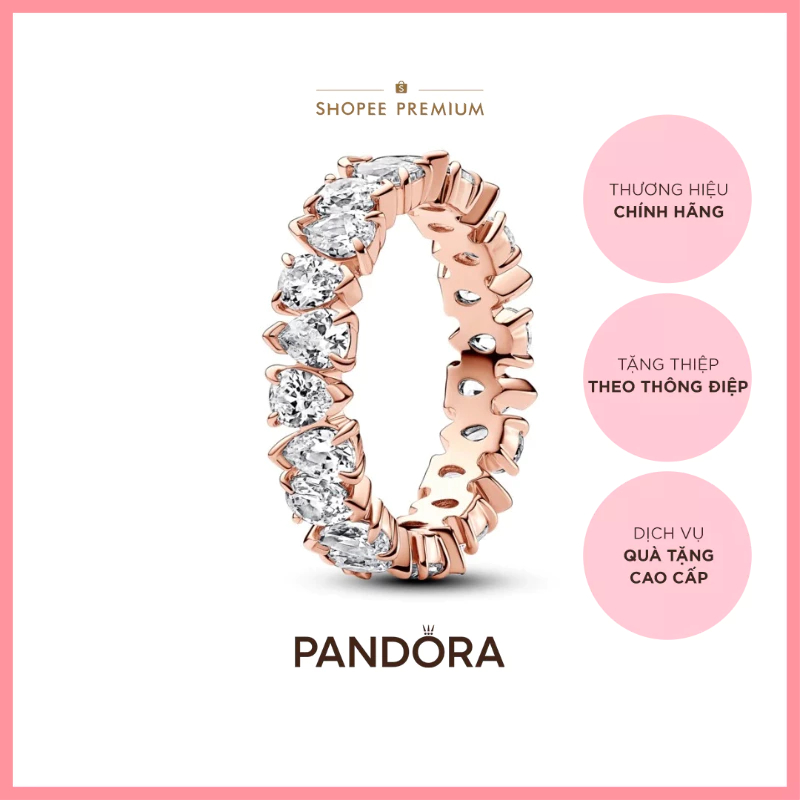 [CHÍNH HÃNG]Nhẫn Pandora Timeless Mạ Vàng Hồng 14k Đính Đá Xen Kẽ