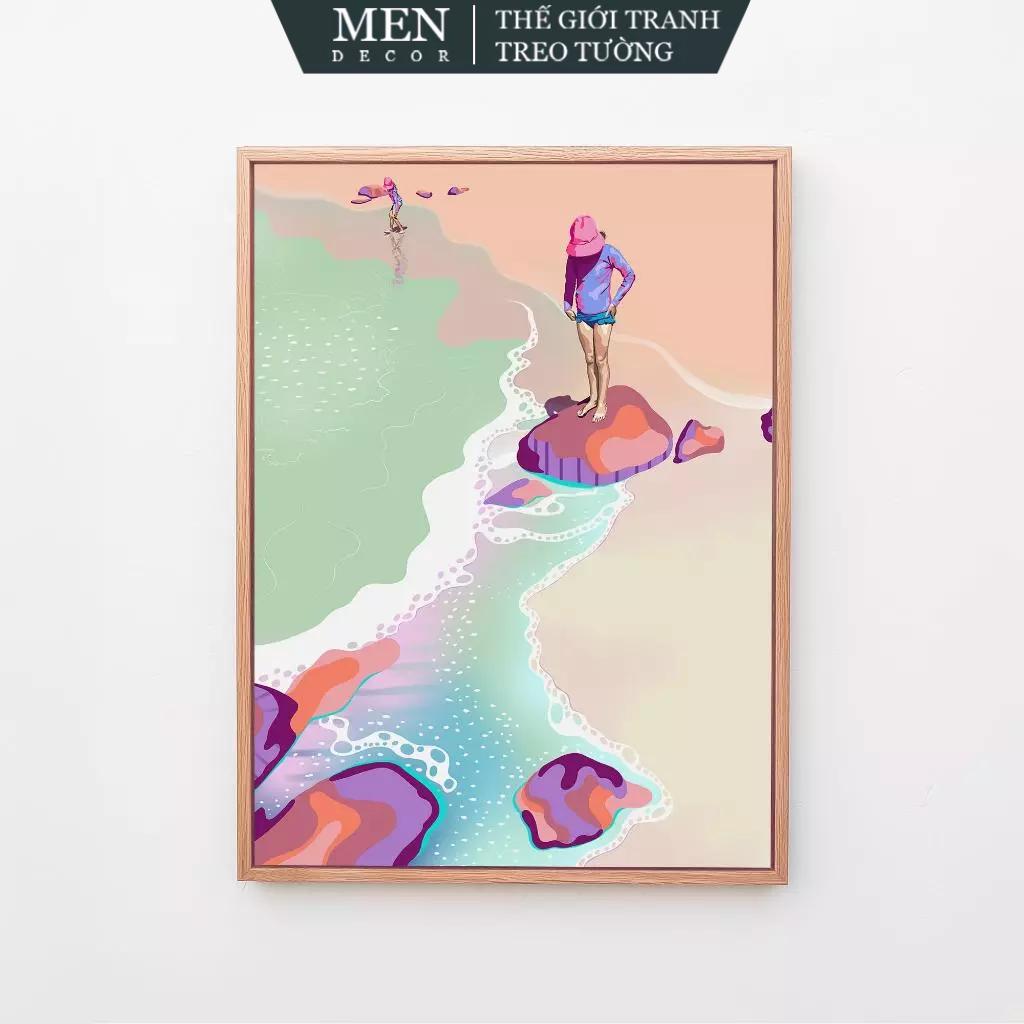 Tranh treo tường, Summer seaside poster graphic, Abstract beach art, nhận in theo yêu cầu, tặng kèm 
